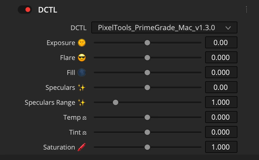Prime/Grade™ DCTL primaries controls in DaVinci Resolve